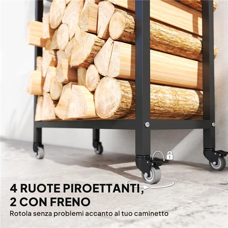 PORTALEGNA DA ESTERNO E INTERNO A DUE LIVELLI CON RUOTE IN ACCIAIO RINFORZATO, 60X30X119 CM, NERO