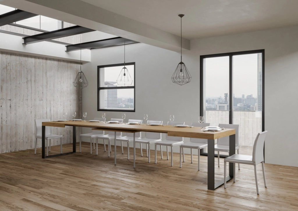 Tavolo Allungabile 140-400x90x77 cm Tecno Quercia Natura Telaio Antracite