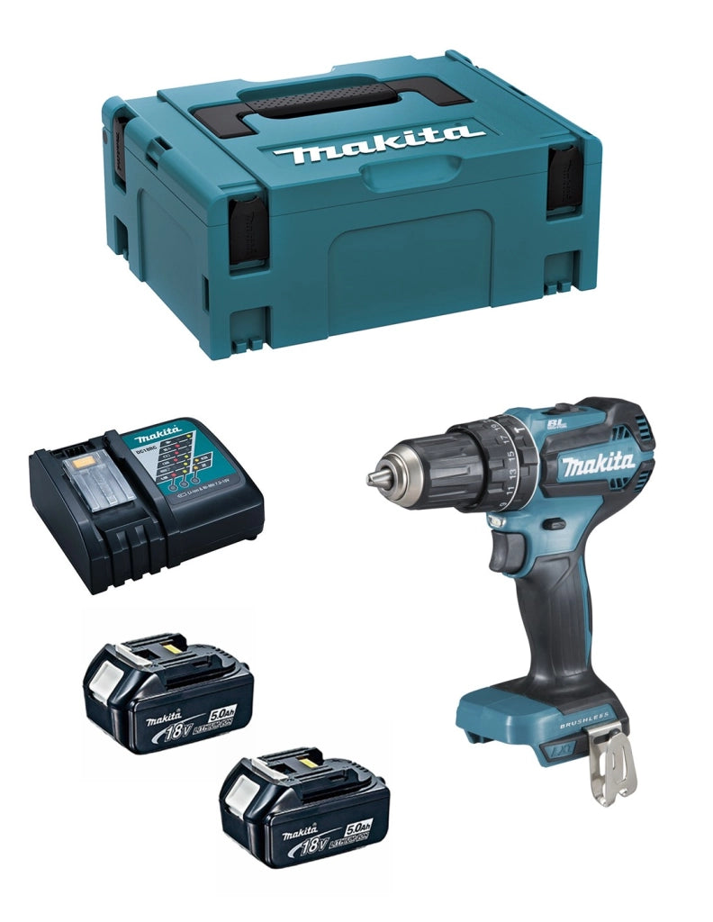 Trapano a Percussione MAKITA DHP485RTJ (2 x 5,0 Ah + DC18RC + MAKPAC 2)