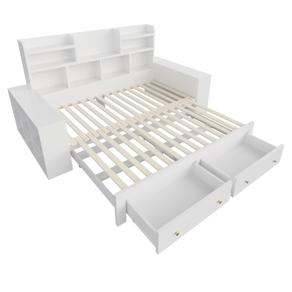 Divano letto estraibile 90x200 cm con contenitore; LED e presa bianco