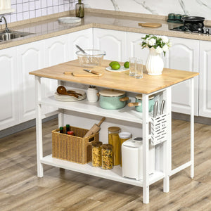 Isola Cucina Pieghevole 120x76x91,5 cm in Legno  e Acciaio Bianco