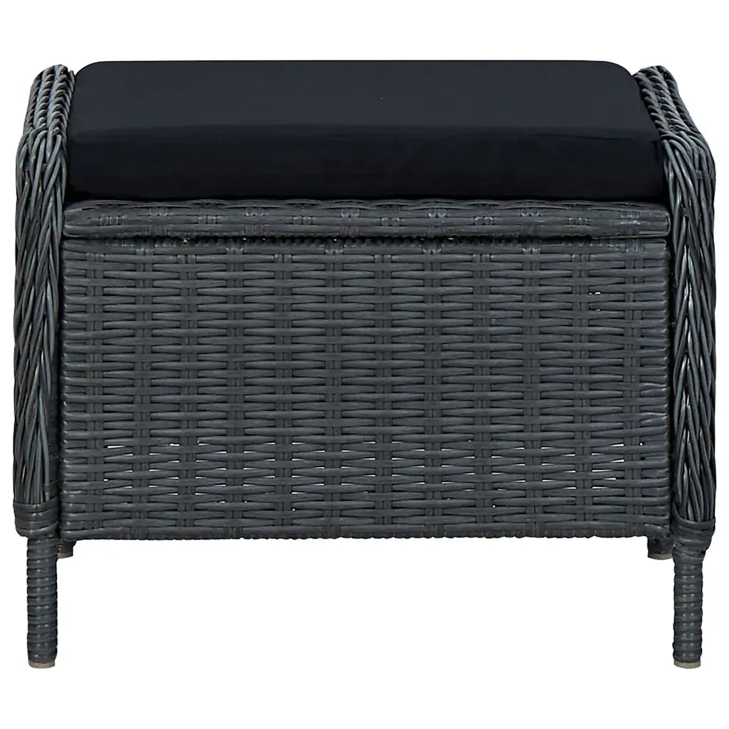 Sedia da Giardino Reclinabile con Pouf Polyrattan Grigio Scuro 313303