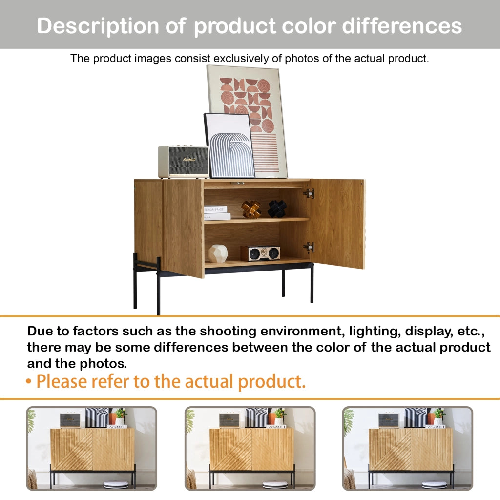 Credenza con 2 ante e ripiano regolabile; gambe in metallo - per soggiorno - 100x40x75 cm - naturale