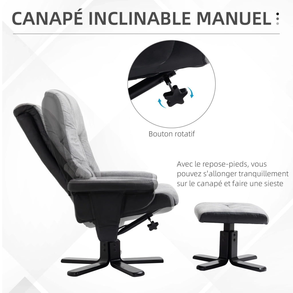 Poltrona relax reclinabile girevole 360¡ã con poggiapiedi ¨C zephmum ¨C tessuto microfibra grigio