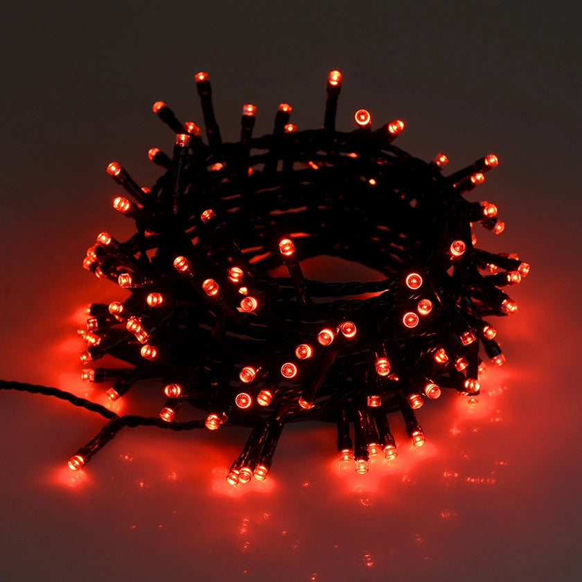 CATENA LUMINOSA 500 LED DA 25 METRI CON CAVO VERDE E LUCE ROSSA - DECORAZIONE LUMINOSA PER INTERNI ED ESTERNI