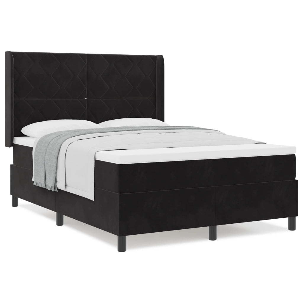 Letto Box Spring con Materasso Nero 140x200 cm Velluto
