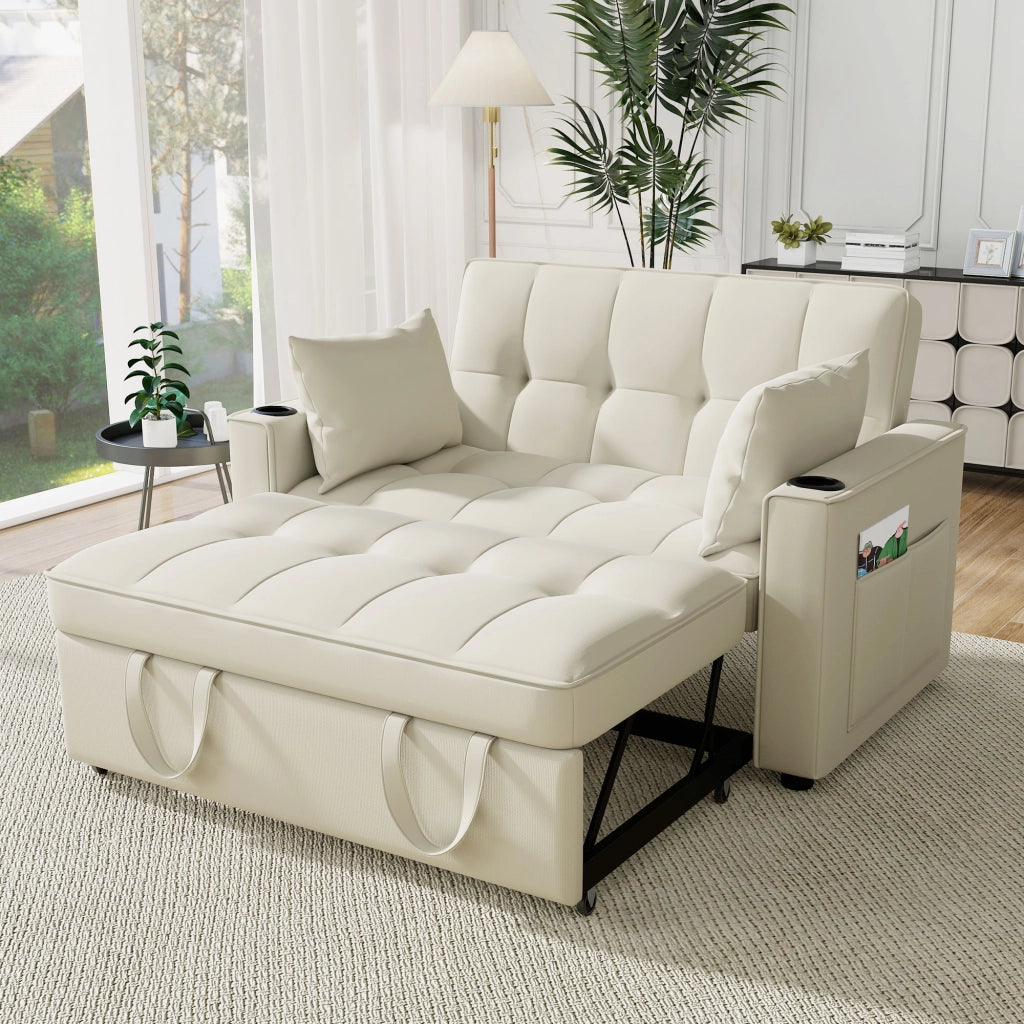 SOFA LETTO 3-in-1 137x76,5x83 cm Velluto Beige con 2 cuscini