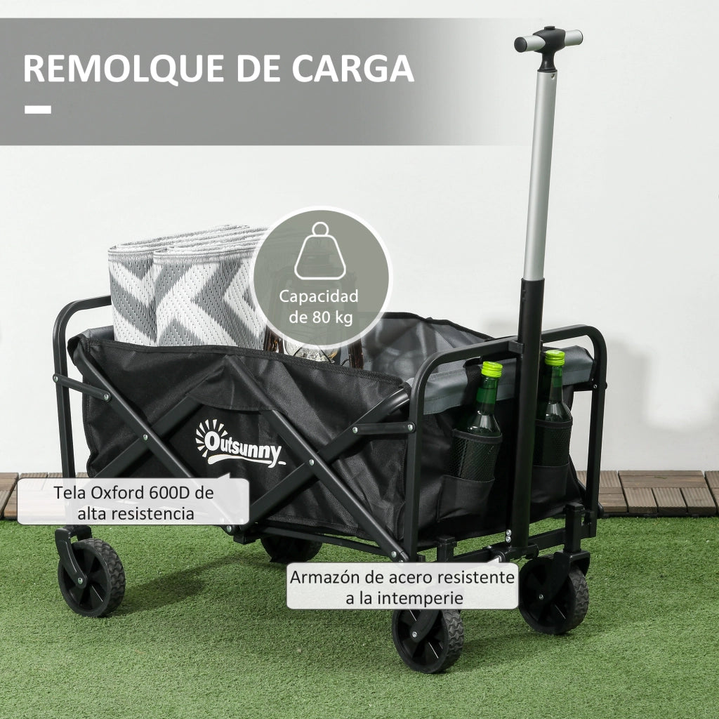 Carrello da Giardino Pleghevole con 4 Ruote ¨C zephmum ¨C Nero 77x50x63-93 cm