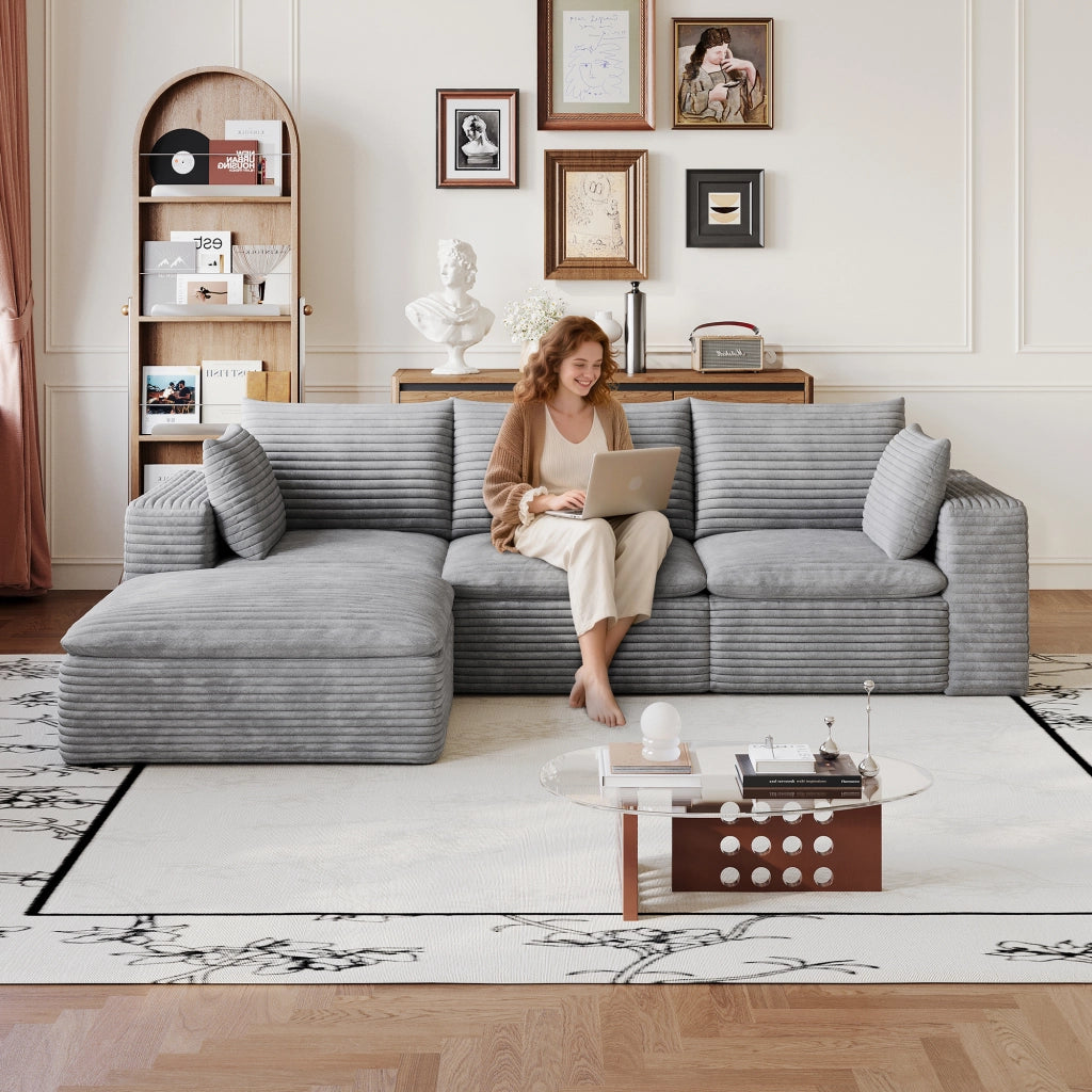 Divano Cloud 260 cm ¨C MINIMAL ¨C Velluto a Coste Grigio Scuro, Imbottito, Senza Montaggio