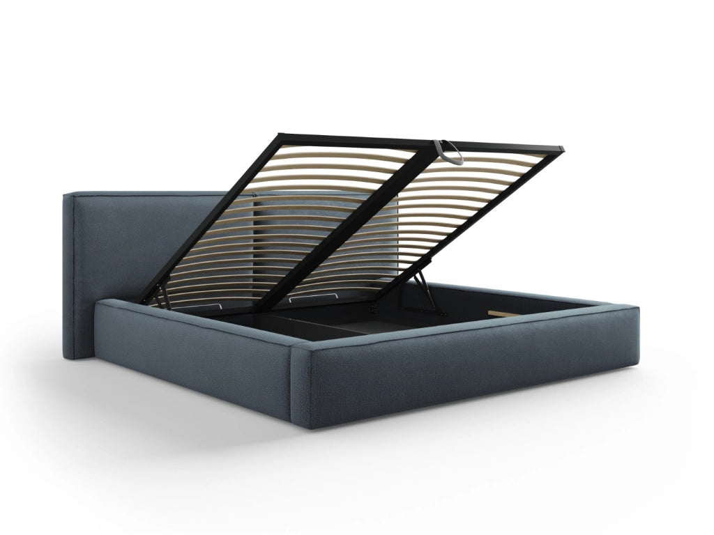 Cosmopolitan Design - Letto a cassettone con testiera doppia "Arendal" 200x200cm in tessuto strutturato blu 