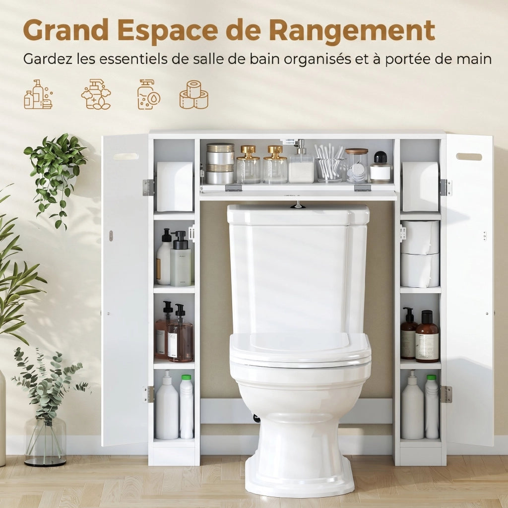 Mobile WC con 2 ante, cassetto, porta rotoli e ripiani regolabili ¨C zephmum ¨C bianco
