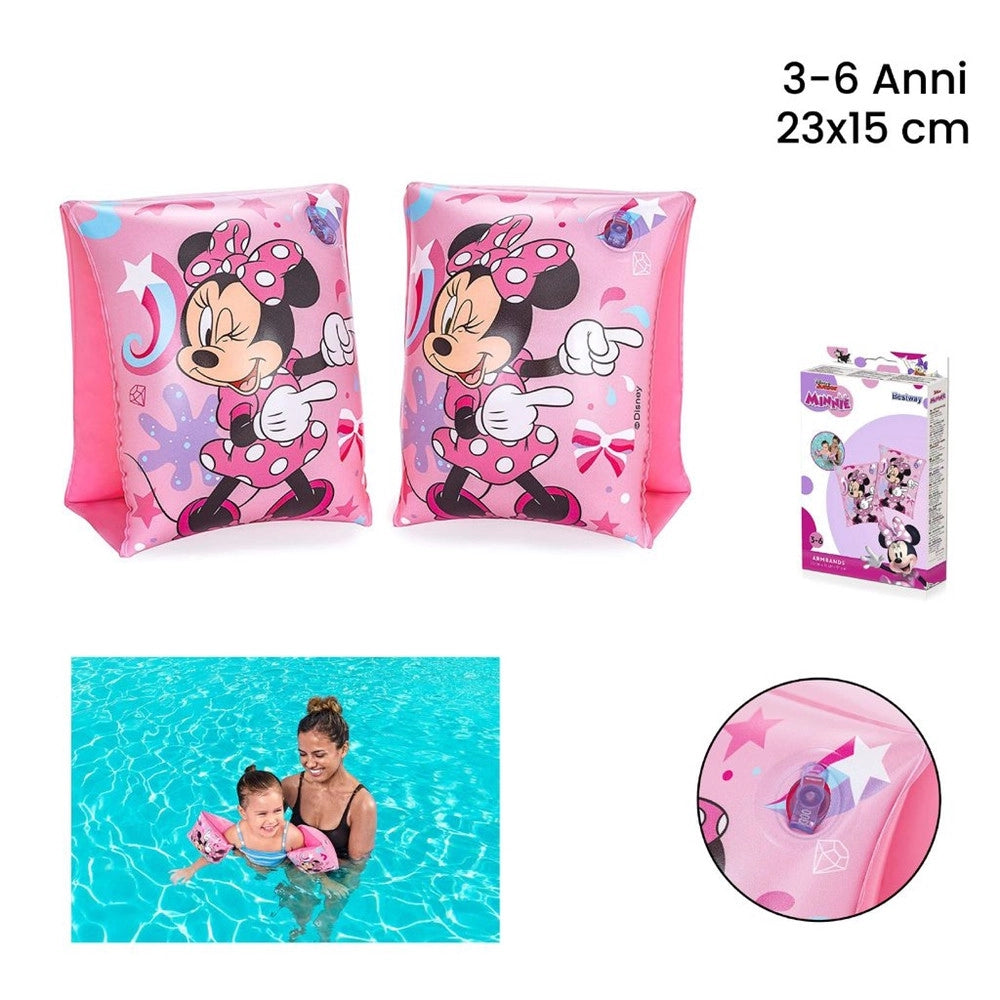 Trade Shop - Braccioli Gonfiabili Minnie Valvole Sicurezza Accessori Mare Piscina 23x15cm 019968 -