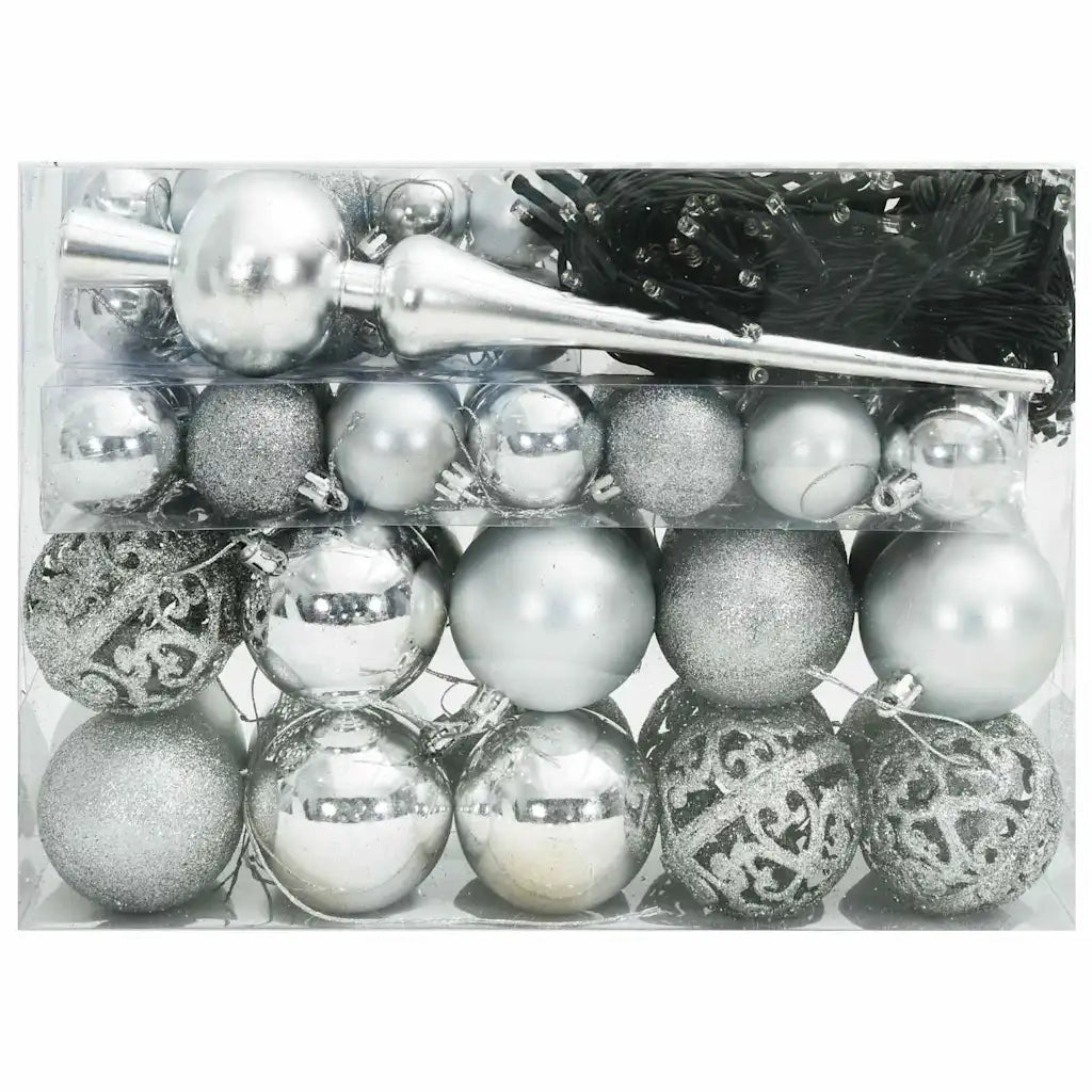 Set di Palle di Natale con 150 LED 61 pz Argento Plastica CFW5365126