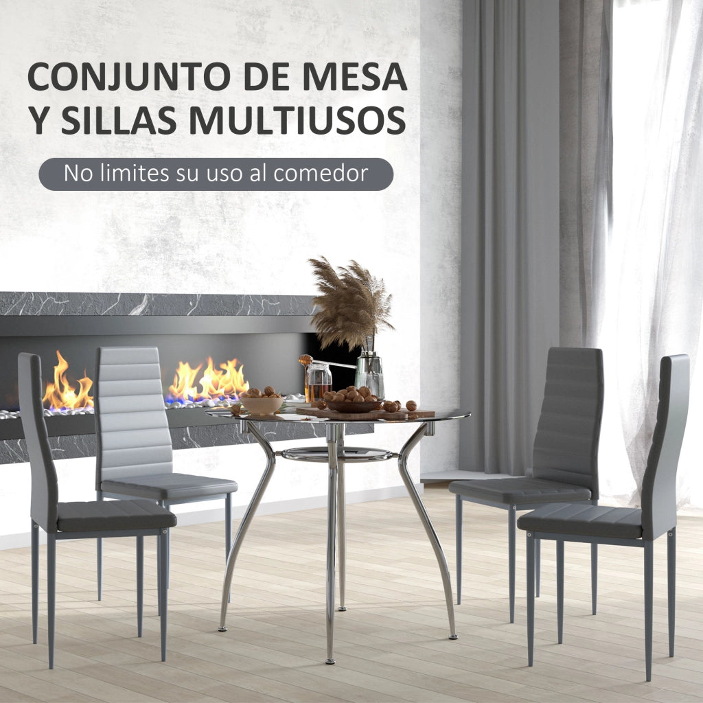Tavolo da pranzo rotondo e 4 sedie ¨C zephmum ¨C grigio ?90x75 cm