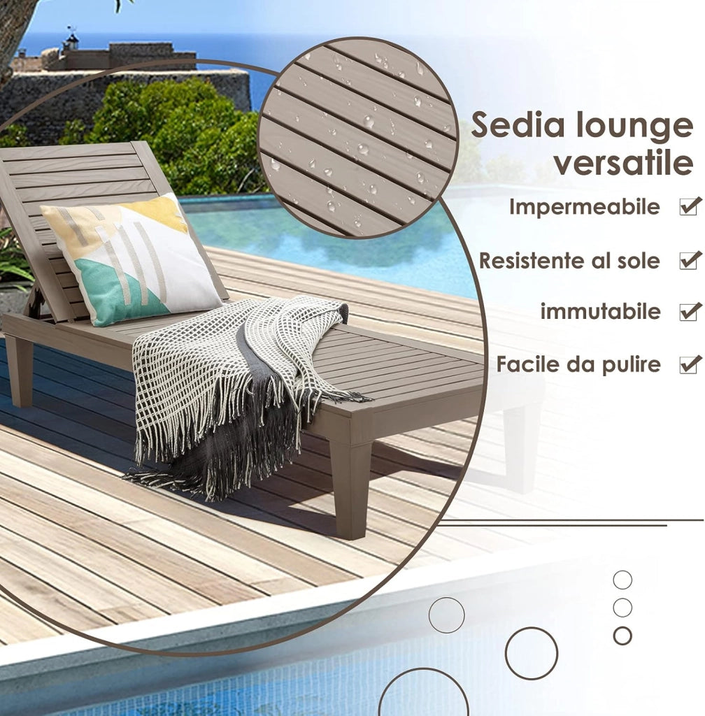 Lettino Prendisole da Giardino, Sdraio da Giardino Con Schienale Regolabile a 5 Livelli, Chaise Longue Impermeabili da Esterno, per Spiaggia Piscina Giardino, Portata 180 kg (2, Marrone)