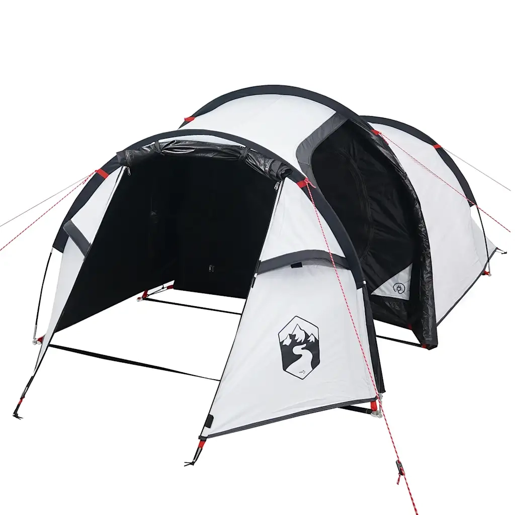 Tenda Campeggio a Tunnel 3 Persone Bianca Tessuto Impermeabile 94393
