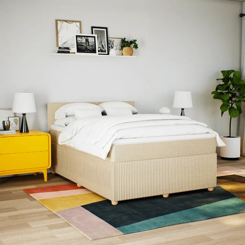 Giroletto a Molle con Materasso Crema 160x200 cm in Tessuto