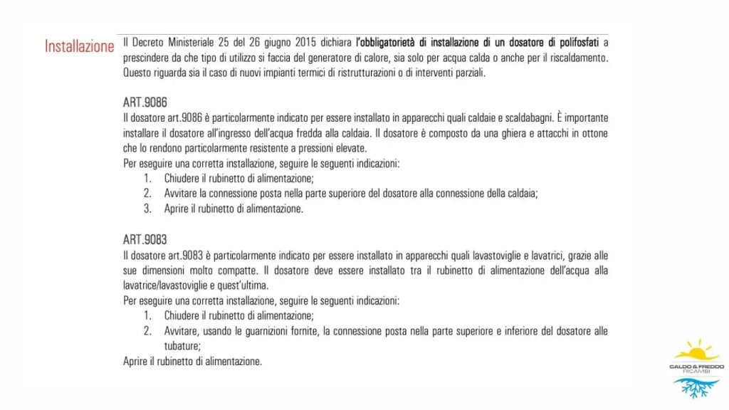 Dosatore Polifosfati anticalcare anticorrosivo da 1/2" con cristalli anticalcare