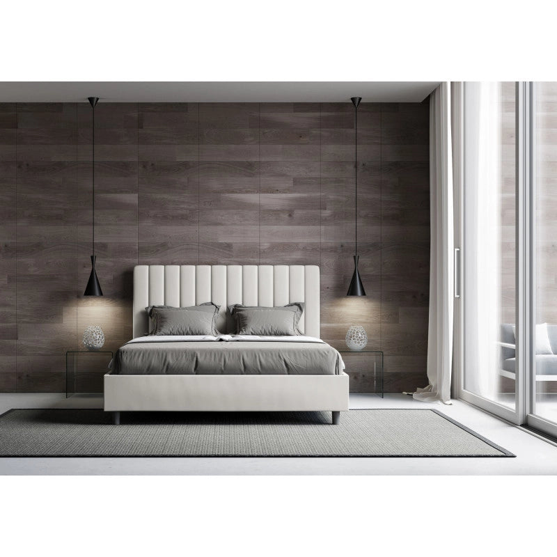 Letto imbottito Matrimoniale 170x200 cm Agueda - Bianco,Similpelle,Con rete