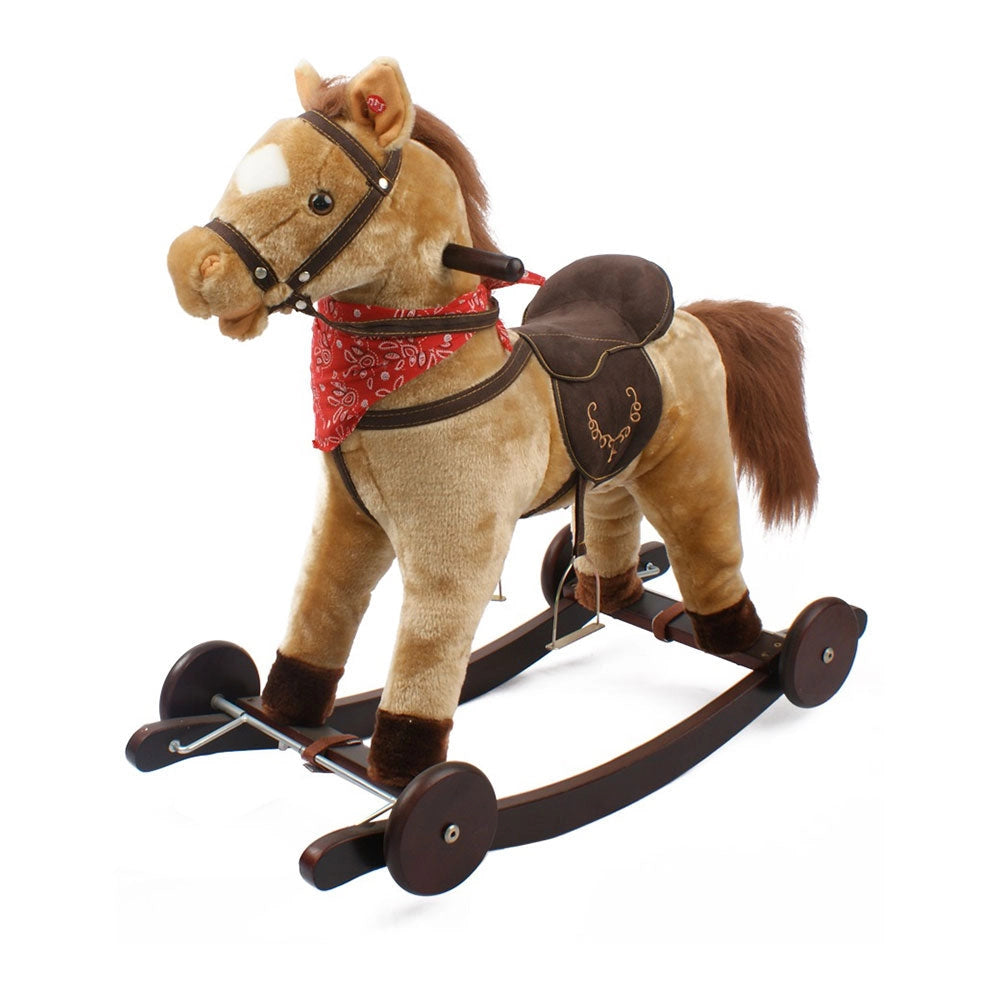 Cavallo a Dondolo Berlin in Peluche e Legno con Ruote e suoni per Bambini