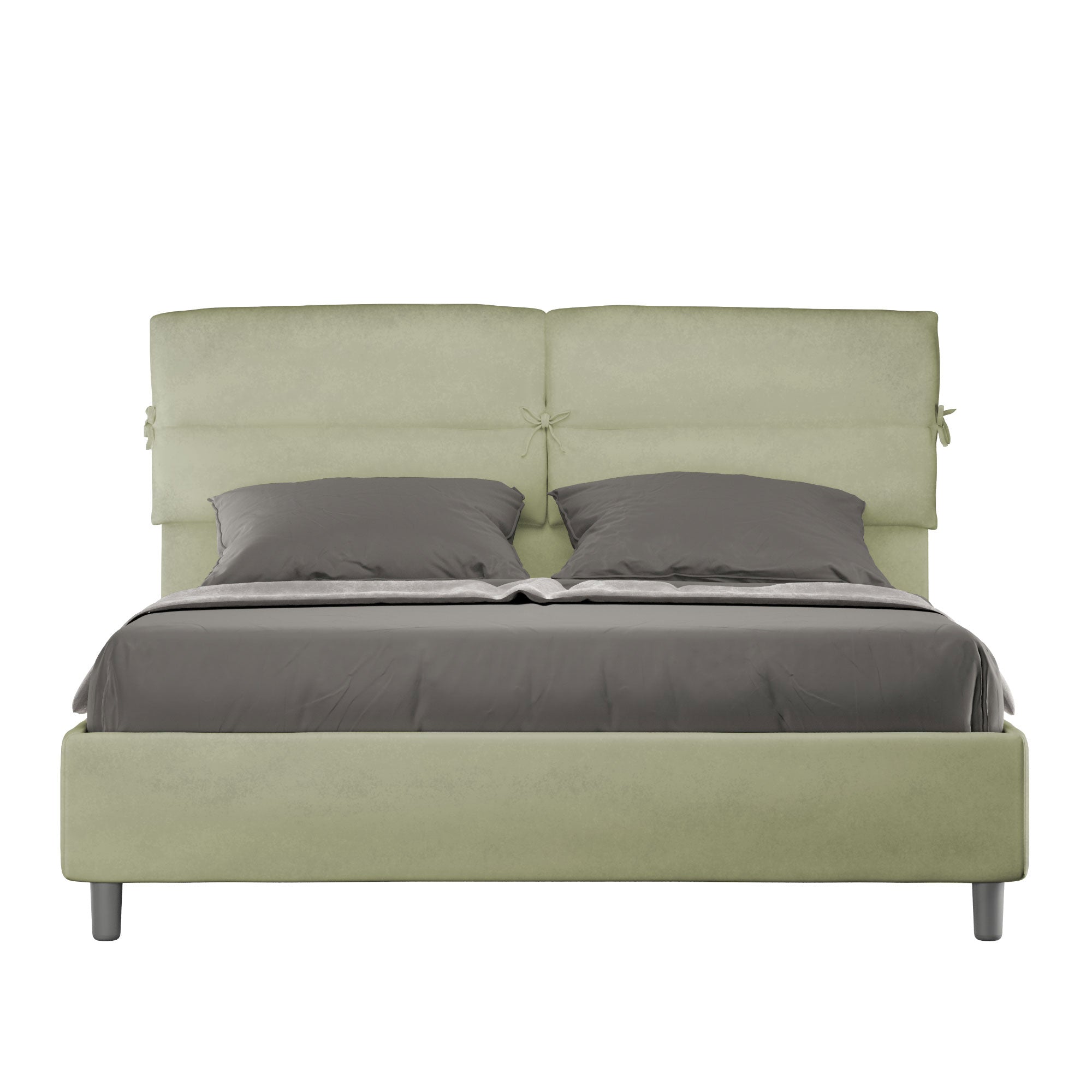 Letto Matrimoniale 160x210 cm con Rete e Contenitore con Testata e Alzata Comoda Imbottito in Microfibra Nandy Tè Verde