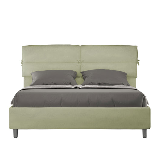 Letto Matrimoniale 160x210 cm con Rete e Contenitore con Testata e Alzata Comoda Imbottito in Microfibra Nandy Tè Verde