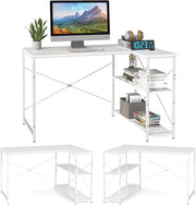 Scrivania a forma di L da 118 cm, tavolo per computer con ripiano reversibile, scrivania ad angolo moderno con ripiano regolabile, per studio, ufficio (bianco)