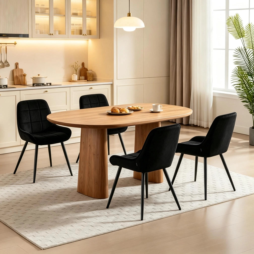 SEDIE da pranzo Set 4 pezzi in velluto nero, altezza seduta 47 cm