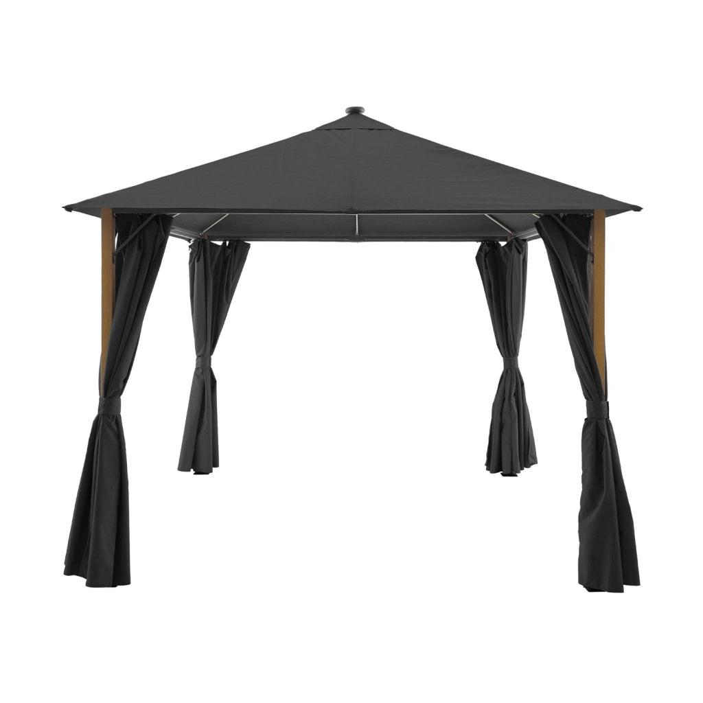 Gazebo da giardino 3x3m in alluminio effetto legno con tende e led,