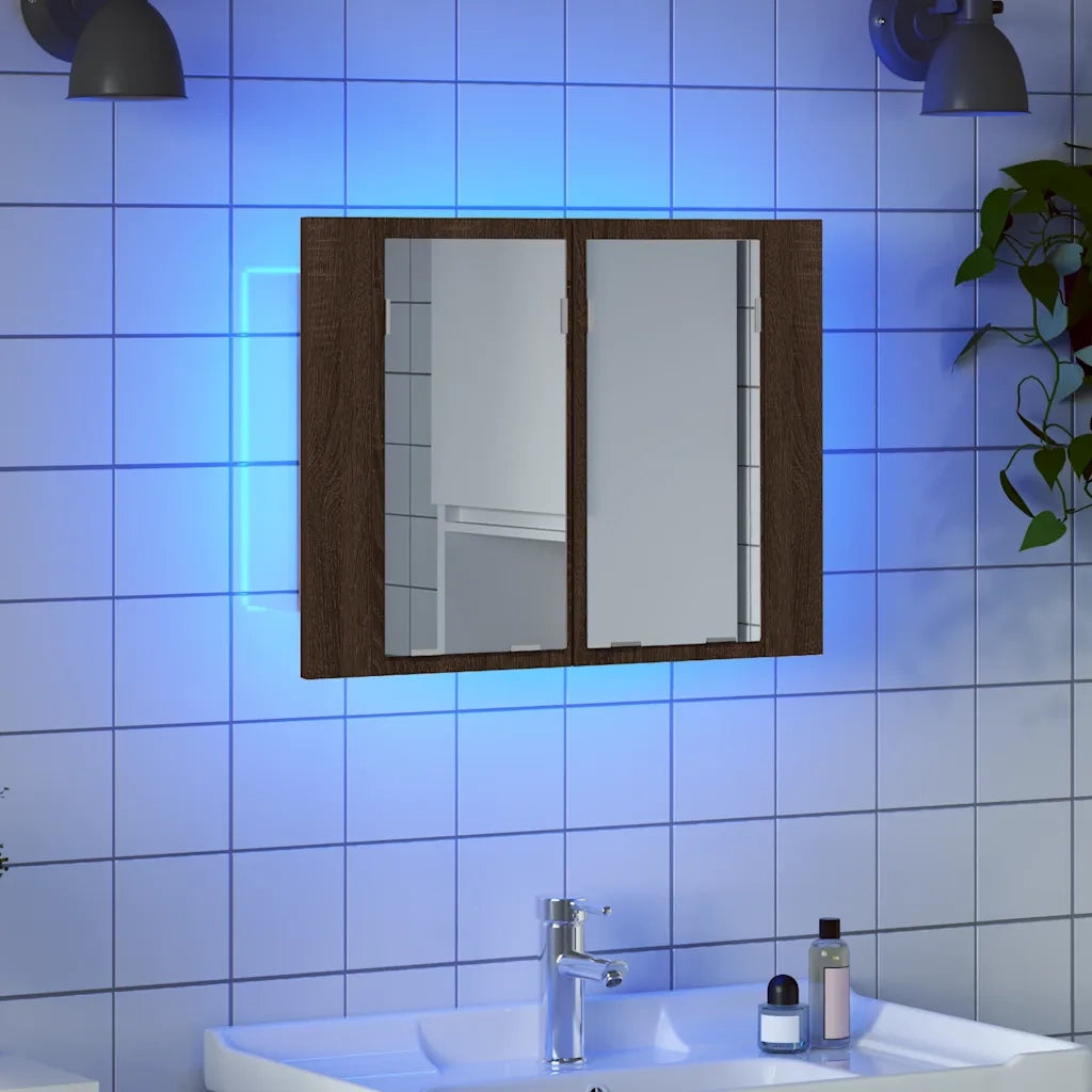 Mobile Specchio LED Rovere Marrone 60x12x45cm Legno Multistrato cod mxl 76637