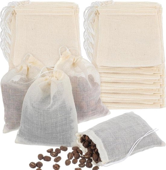 50zollini di Sacchetti a Tela per Tè - 8x10cm Sacchetti a Tela per Spezie - Sacchetti per Tè Riscaldabili - Sacchetti a Tela per Filtro a Tela per 7 Tazze - Non Blekiti