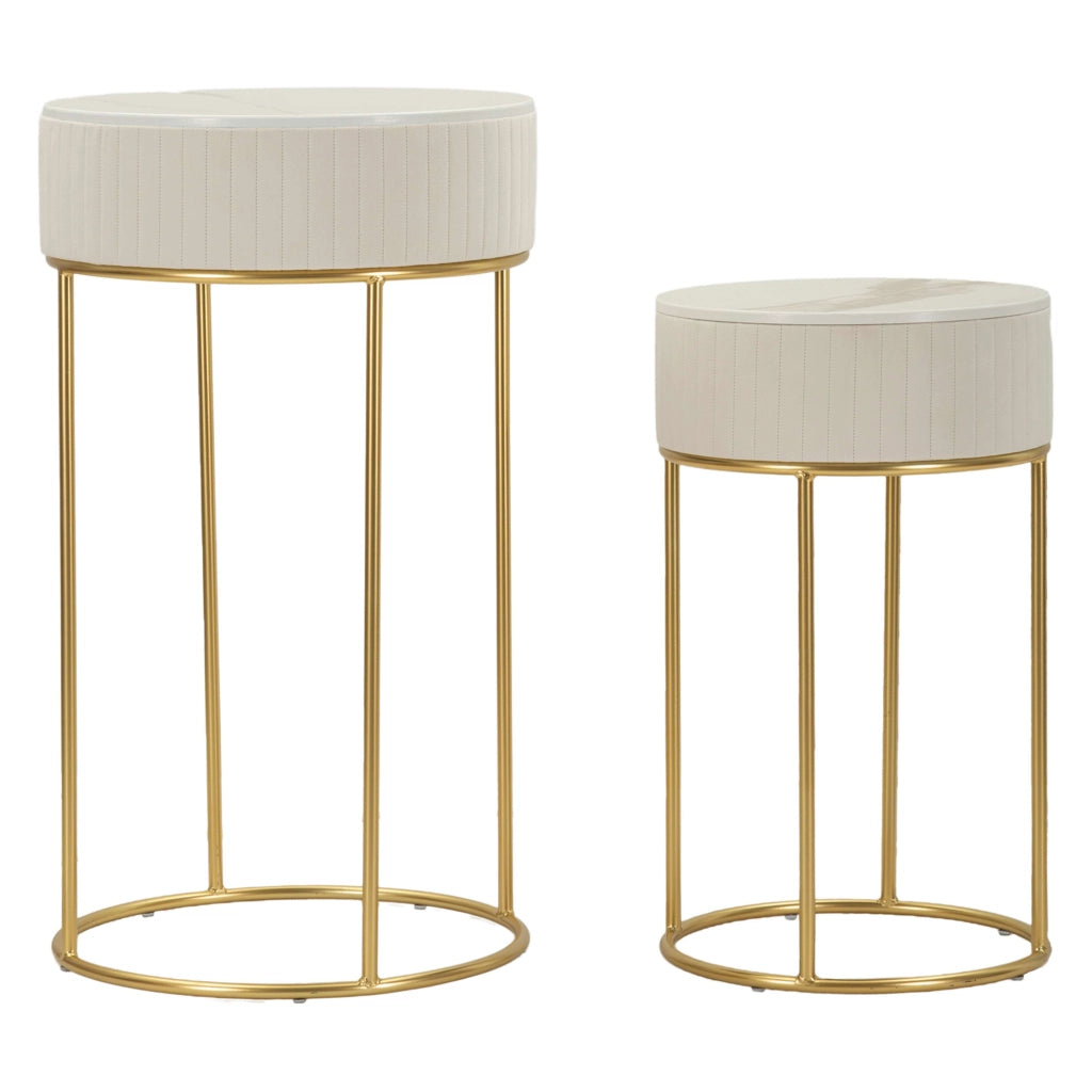 Davapa, Tavolino da Salotto set da 2, 50x50x90h cm Bianco Crema