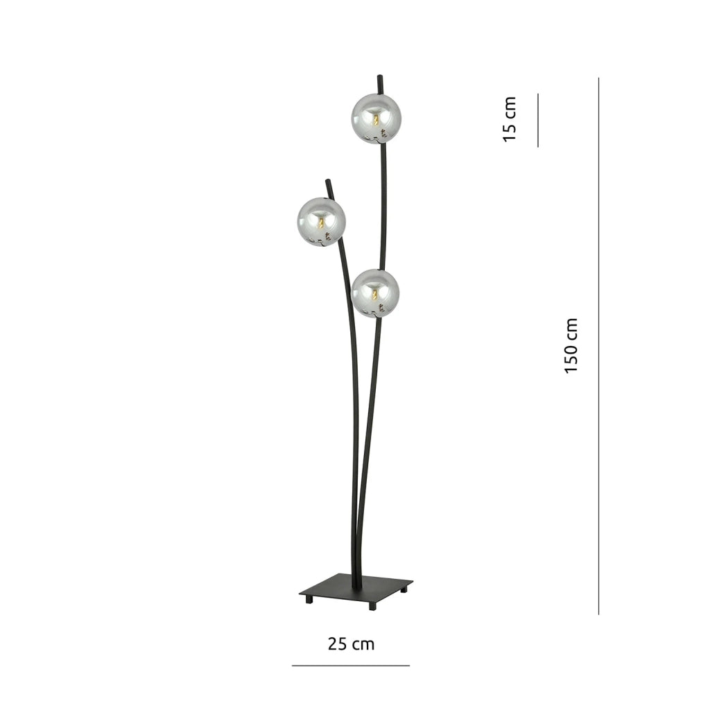Piantana Contemporaneo Oceano Acciaio Nero Grigio 3 Luci E14 Ip20