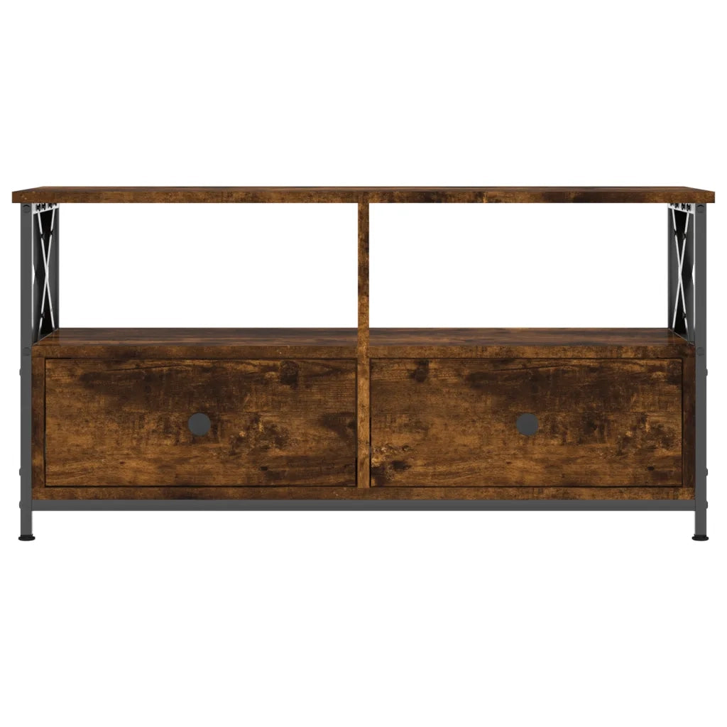 Mobile TV-Credenza per TV Rovere Fumo 90x33x45 cm in Legno Multistrato e Ferro