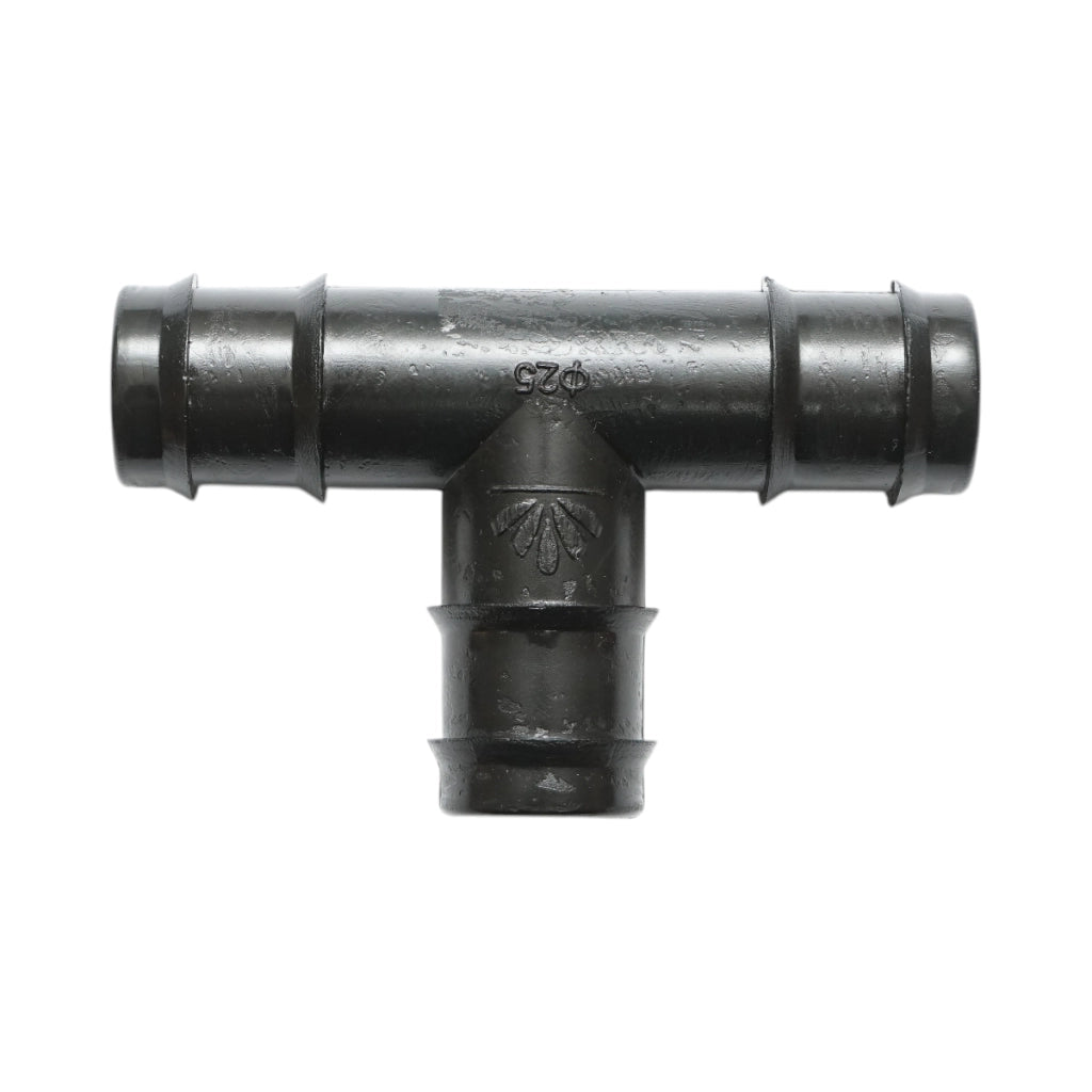 Raccordo a T con attacco uguale per tubo di irrigazione a goccia, 25x25x25 mm, per sistemi di irrigazione.