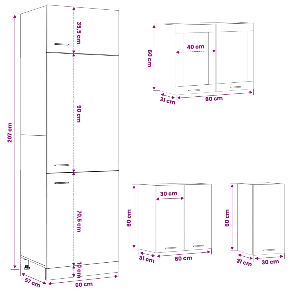 Unità Cucina Lyon 8 pcs Rovere Nero Legno ingegnerizzato 3445843