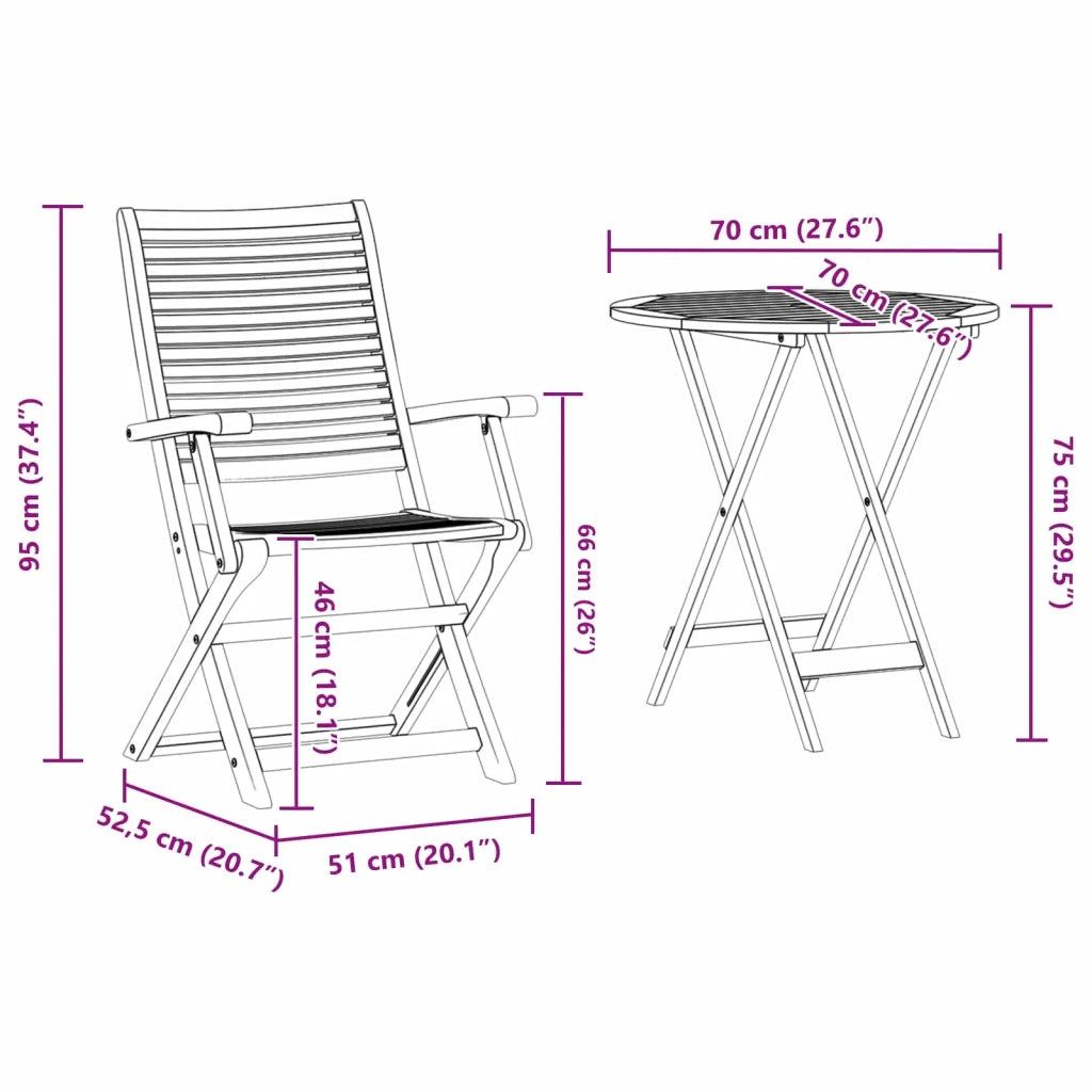 Set Bistro Pieghevole 3 pz | Set Salotto da Giardino Marrone Legno di Acacia Massello