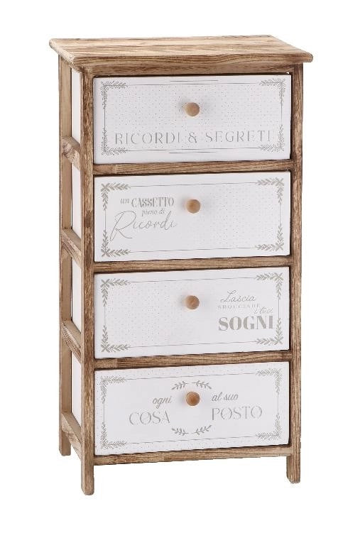Mobile Cassettiera in Legno con 4 Cassetti 29 x 40 x 73 cm