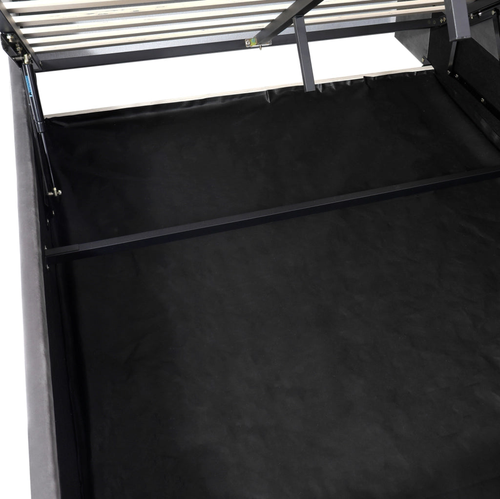 Letto imbottito in velluto con contenitore idraulico, LED e ricarica