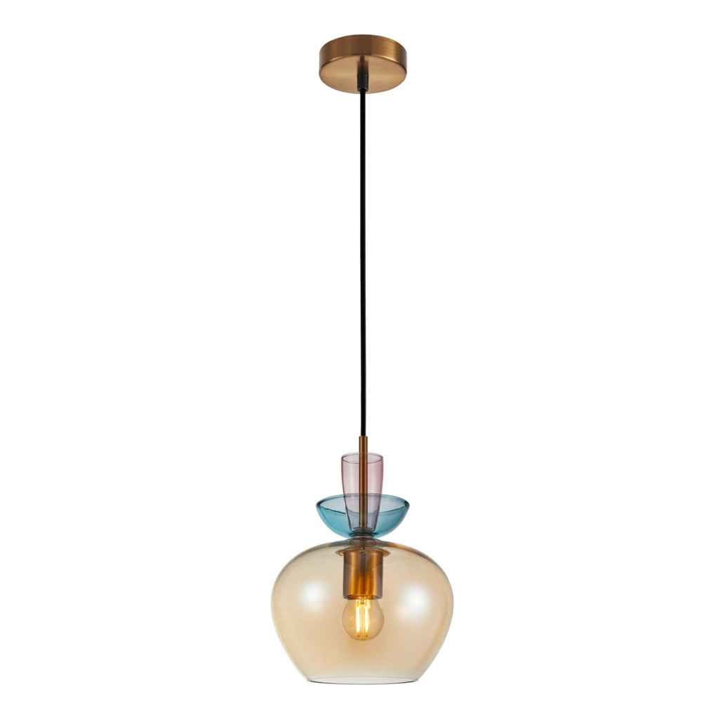 Lampada a sospensione FANDA oro vetro ambra 1xE27 Italux