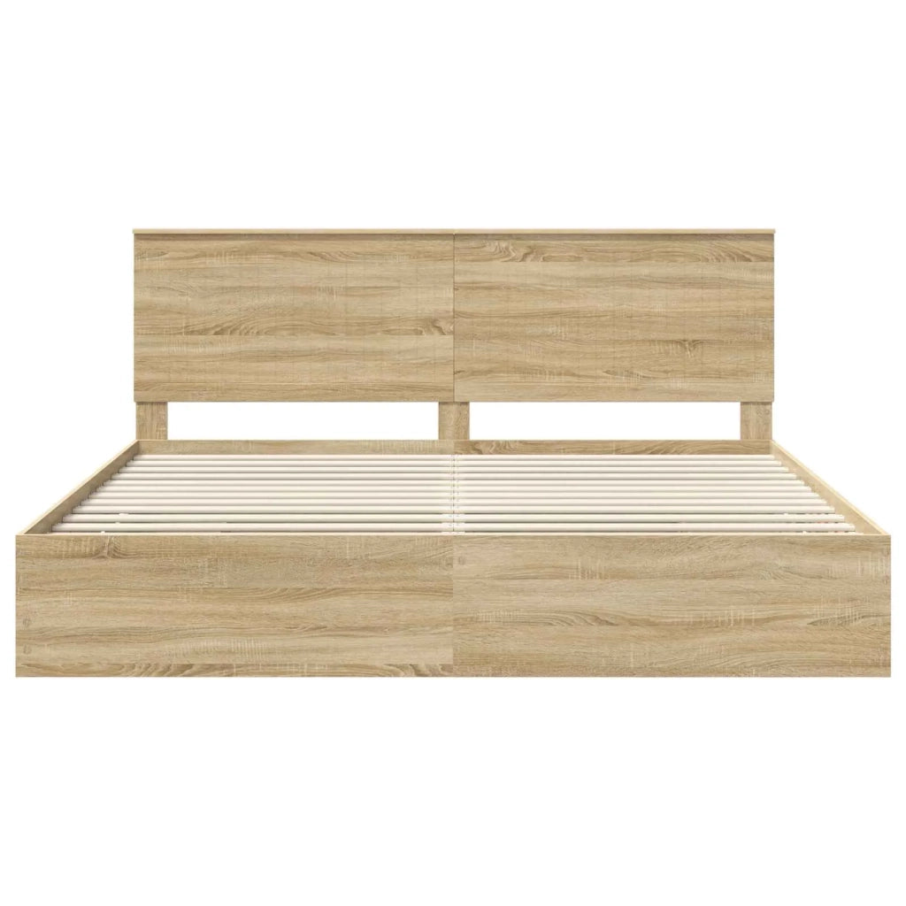 Letto matrimoniale | Letto per adulti | Struttura del letto con cassetto Rovere Sonoma 200 x 200 cm