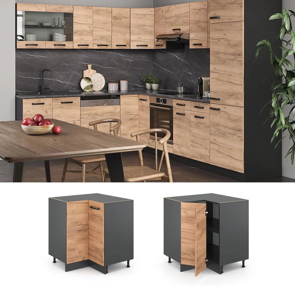 mobile ad angolo cucina R-line, Quercia dorata/Antracite, 75.6 cm senza piano di lavoro