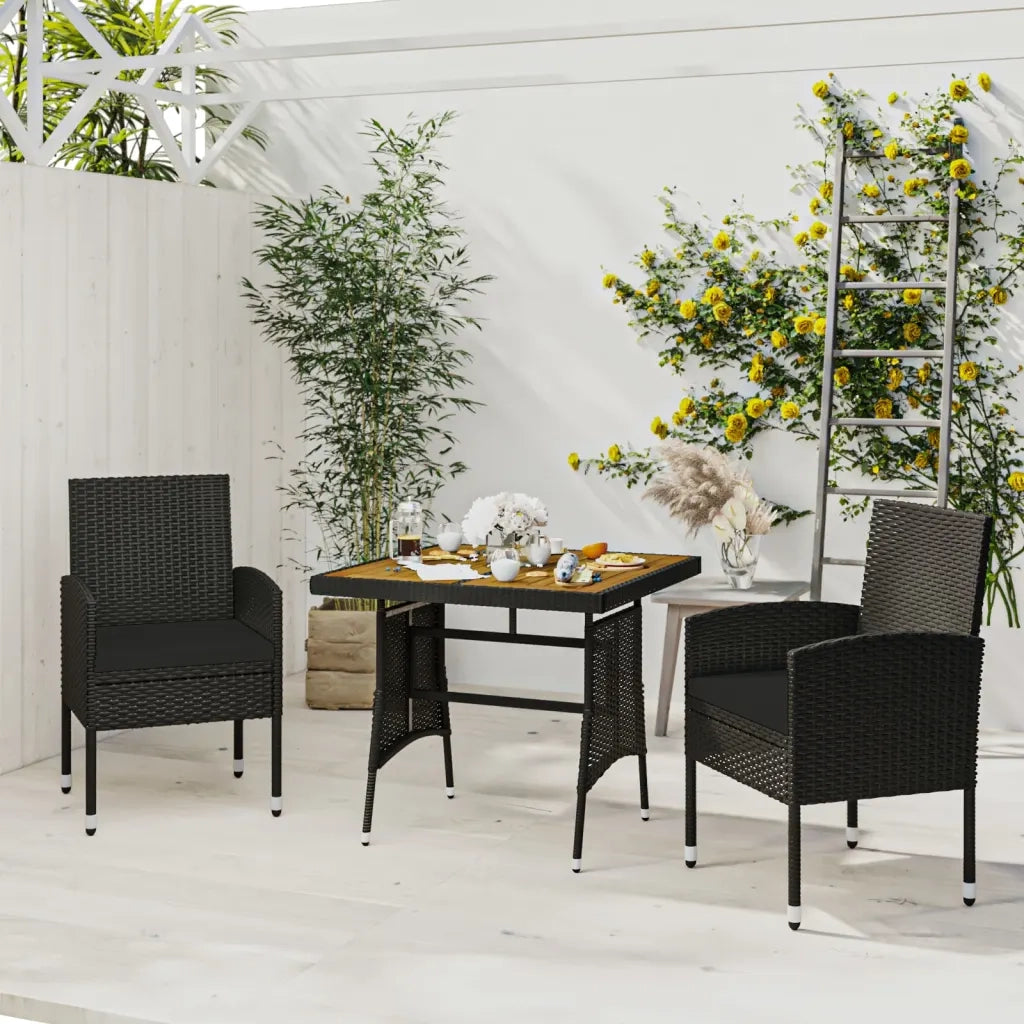 Set da Pranzo per Giardino 3 pz | Set Salotto da Giardino in Polyrattan Nero