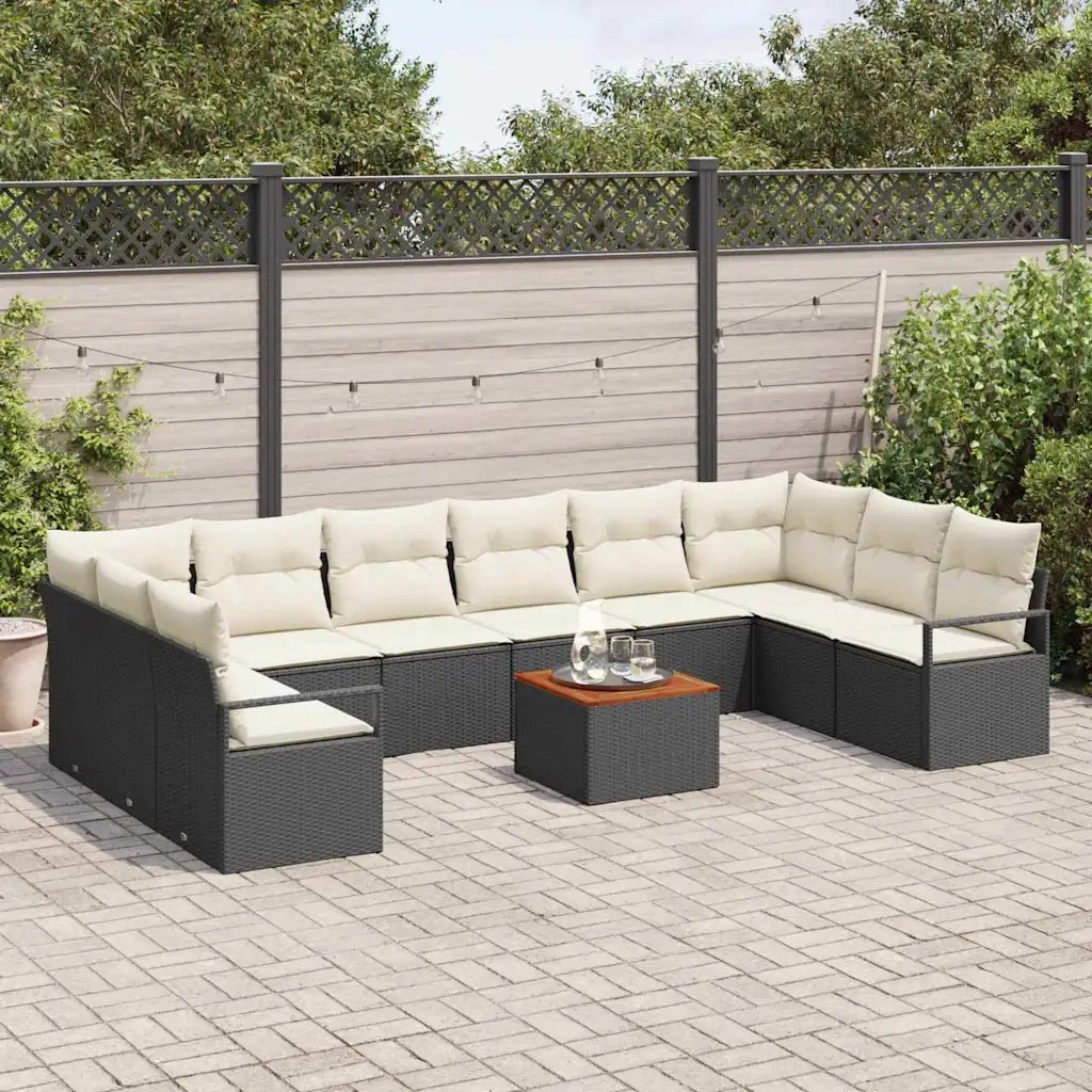 Set Divano da Giardino con cuscino 11 pcs Nero polyrattan 3347754