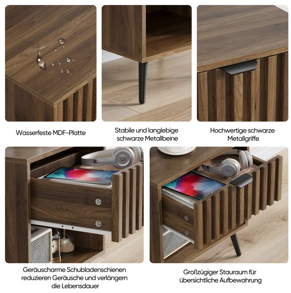 Comodino moderno in MDF effetto noce con cassetto
