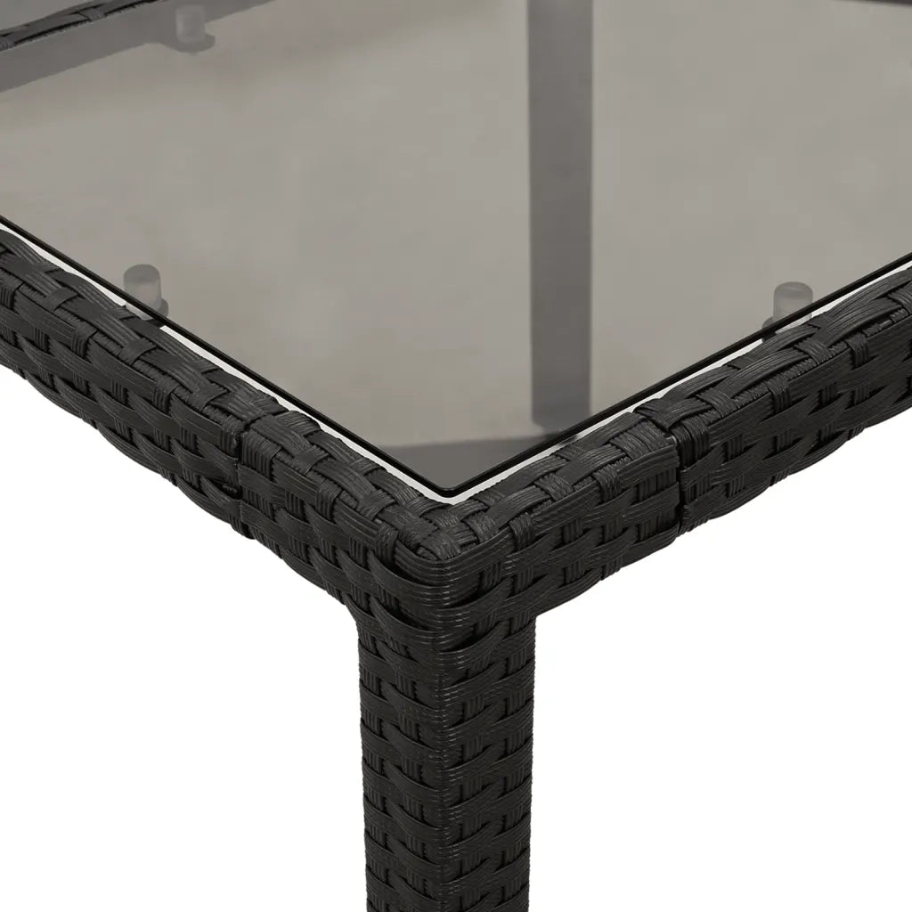 Tavolo da Giardino Piano in Vetro Nero 150x90x75 cm Polyrattan 365531