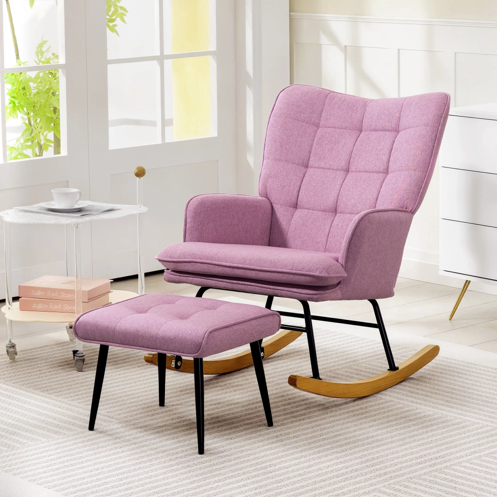 Sedia a dondolo con poggiapiedi e cuscino imbottito ¨C zephmum ¨C rosa, legno