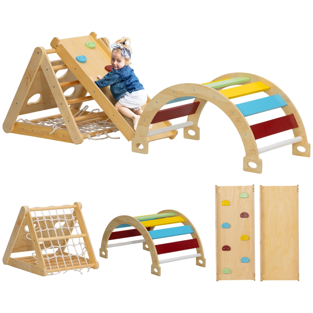 Set Arrampicata Indoor 7in1 con Scivolo ¨C Xylo ¨C Triangolo Arcobaleno Legno Multicolore