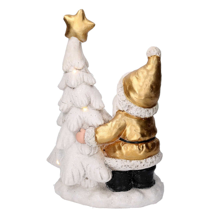Babbo natale in resina con albero e led bianco e oro cm 29x17,5xh45