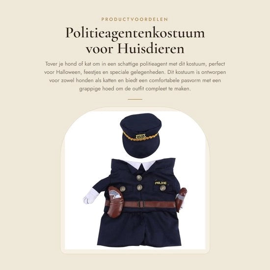 Costume da poliziotto con cappello lavabile - Costume animale - Costume Halloween - Abito da festa - Abito per eventi speciali - Costume animale divertente - Costume animale per animali domestici
